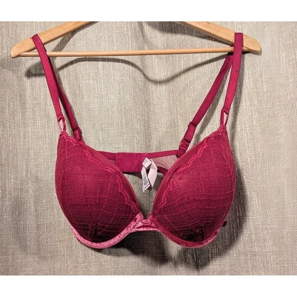 Women Victoria's Secret 36DD Mesh Velvet Padded Push-Up Bra Fuschia EUC - Picture 12 of 12